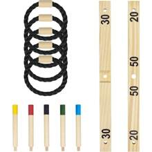 LILIIN Ringwurfspiel aus Holz Wurfspiel Outdoor & Indoor Werfen Spiel 1 Wurfkreuz, 5 Wurfringe und 5 Spielstäben Ring Wurfspiel Gartenspiele für Kinder und Erwachsene