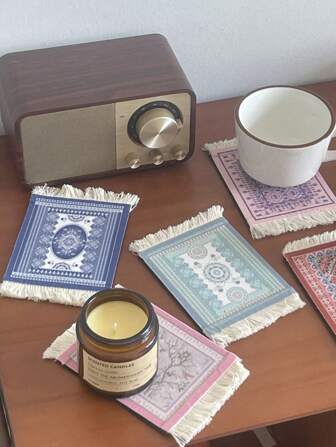 波西米亚风流苏杯垫，流苏印花杯垫，适用于咖啡和茶，非常适合家居装饰