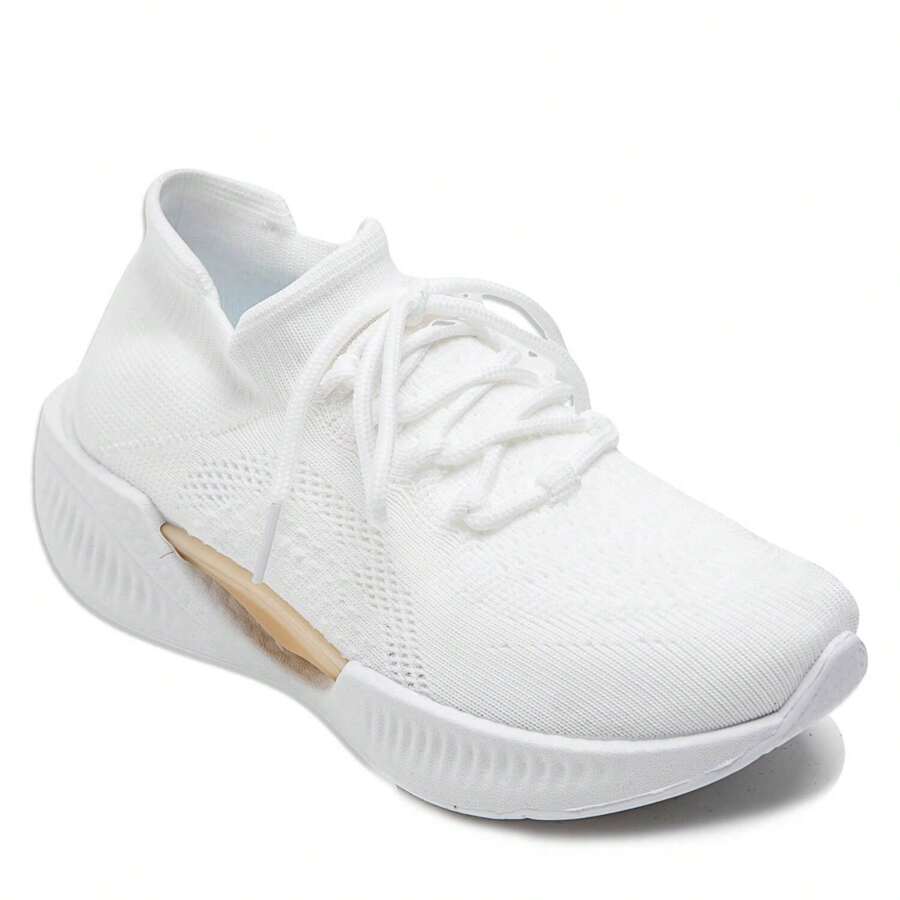 Sports Shoe With Thick Sole And Embossed Details - White - View 1