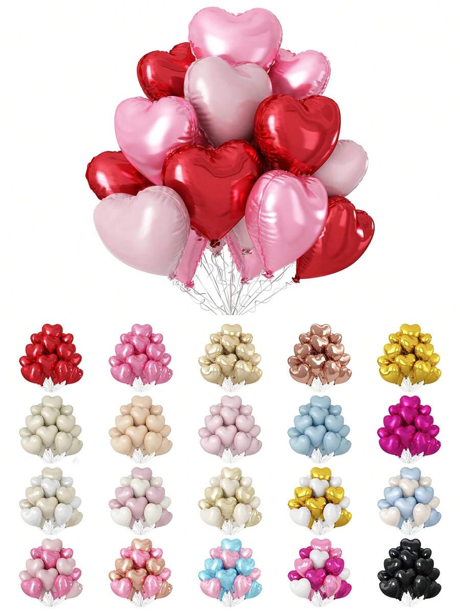 10pcs/Set 18inch Heart Shaped Foil Balloon In Gold, White, Red, Pink, Blue, Cream, Light Gold, Black - Perfect For Birthday Party, Wedding, Valentine's Day, Anniversary, Bridal Shower, New Year Party Decoration, Room Decor, Photo Props