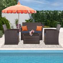 Four -Piece Courtyard Set, With Cushions And Coffee Tables, Outdoor Leisure Dialogue Sofa Combinations, Suitable For Gardens, Terraces, Etc., Home Or Commercial Places - 藍色 - 查看 5