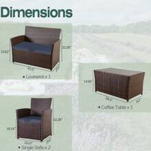 Four -Piece Courtyard Set, With Cushions And Coffee Tables, Outdoor Leisure Dialogue Sofa Combinations, Suitable For Gardens, Terraces, Etc., Home Or Commercial Places - 藍色 - 查看 6