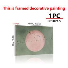 1PC, Canvas Hanging Poster, Solid Wood 30*40 Framed Painting, Light Blue Japandi Canvas Wall Art Print, Flying Bird Frame Art, Minimalist Landscape Artwork, Large Living Room Decor, Pink Moon Decor