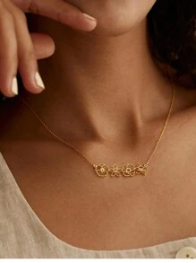 个性化多朵生日花项链，家庭生日花束项链（女士款），可定制1-4朵花吊坠项链，母亲节项链，不锈钢首饰，个性化礼物，生日礼物，旅行礼物，母亲节礼物，复活节配饰礼物，浪漫婚礼配饰礼物，伴娘礼物，女士沙滩配饰 - 金色 - 查看 7