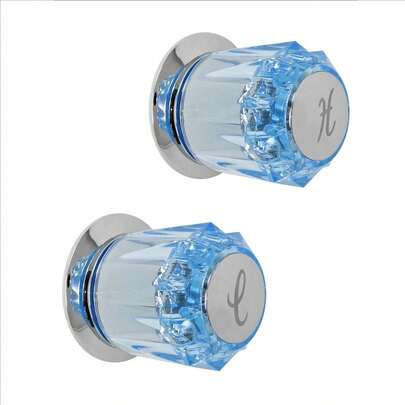 Par de manerales en acrílico azul para regadera con chapetones agua fria y caliente llave para abrir regadera