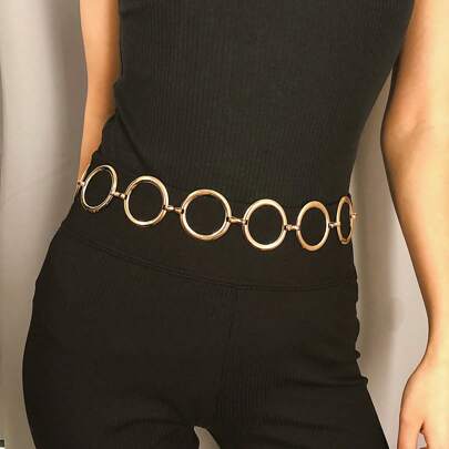 1pc Women's Metallic Shiny Round Ring Belt, Versatile Waist Chain, Retro Fashion Accessory For Dresses, Coats, Jeans, Suitable For Daily Wear And Gathering Fall, Autumn, Halloween