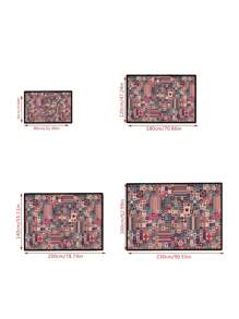 Tapete de área com design vintage inspirado na Boêmia, padrão geométrico de poliéster retangular, fácil manutenção, lavável, antiderrapante, adequado para sala de estar, corredor, cabeceira, sala de estar, quarto, escritório, cozinha, cabine