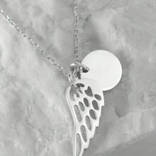 Customized Commemorative Wing Necklace, Personalized Hollowed Out Angel Wing Letter Pendant Necklace As A Gift For Mom - Wing Necklace - View 5