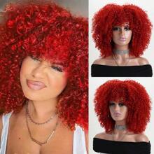 16" Short Curly Afro Kinky Wig, Multi-Color Fluffy Synthetic Fiber Wig, Suitable For Daily Wear, Holiday, Wedding, Birthday, Party, Halloween Costume - 彩色 - 查看 17