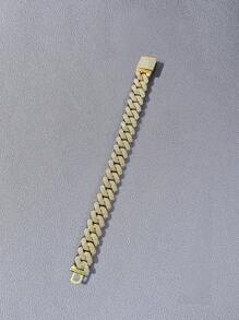 1pc 14mm Width Rhinestone Rhombus Cuban Link Bracelet, European And American Hip Hop Cool Bracelet Accessories, Boyfriend Gift