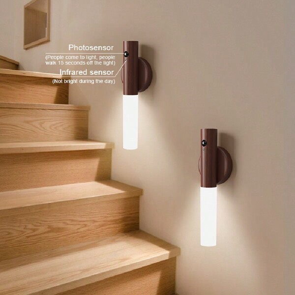 1pc Sensor de movimento inteligente LED Luz noturna, Lâmpada de parede recarregável para armário de corredor para banheiro doméstico, Alimentado por USB
