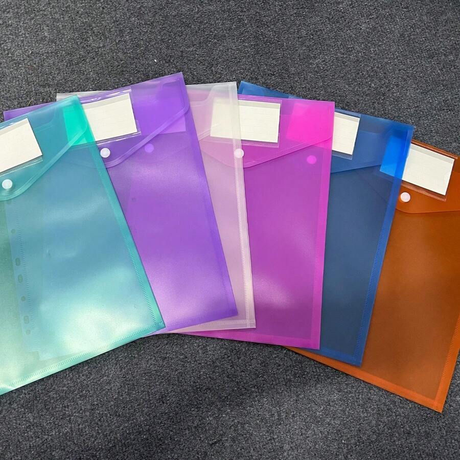 1入組塑膠信封打孔透明文件夾，附按扣和標籤，相容於 2/3/4 環活頁夾 - 白色 - 查看 1