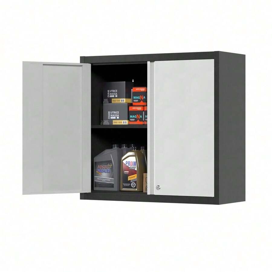Metal Wall Cabinets For Storage With Lock,Steel Garage Hanging Cabinet With 1 Adjustable Shelf And 2 Doors,Garage Cabinet Upper,Wall Mounted Metal Cabinet For Office And Home - Black and White - View 1