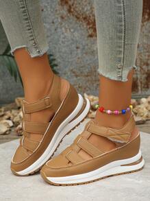 女士厚底坡跟运动凉鞋，防水露趾罗马凉鞋，新款时尚镂空一脚蹬厚底凉鞋，魔术贴防滑鞋底，夏季增高跟休闲凉鞋。圆头舒适卡其色步行鞋，女士节日派对必备休闲凉鞋，透气坡跟厚底纯色凉鞋，女士厚底夏季凉鞋。