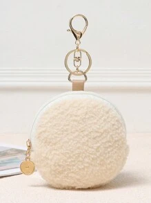 1 chiếc túi đựng tiền xu giả Cashmere hình tròn, túi đựng tai nghe mini, móc chìa khóa di động, mặt dây chuyền túi xách cho phụ nữ, quà tặng cho phụ nữ nhân ngày lễ tình nhân - trắng - Xem 2