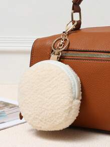 1 chiếc túi đựng tiền xu giả Cashmere hình tròn, túi đựng tai nghe mini, móc chìa khóa di động, mặt dây chuyền túi xách cho phụ nữ, quà tặng cho phụ nữ nhân ngày lễ tình nhân - trắng - Xem 6