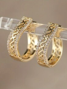 Hoa tai Zirconia tổng hợp thiết kế rỗng sáng tạo theo phong cách cổ điển, trang sức sang trọng và thanh lịch dành cho phụ nữ, phụ kiện tiệc tùng hàng ngày - Vàng - Xem 9