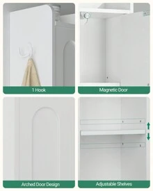 Hzuaneri Bathroom Tall Cabinet, Bathroom Cabinet, Tall Toilet Paper Holder With 2 Doors And Drawer, Open Compartment, Bathroom Cabinet With Adjustable Shelf For Small Spaces, White Home Bathroom Decor Bathroom Organizer Summer Bathroom Accessories Furniture - White - View 4