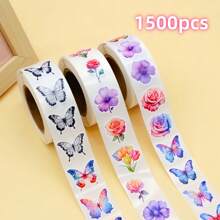 1500pcs Butterfly Flower Handbag Stickers DIY Luggage Notebook Flower Stickers Envelope Sealing Stickers Back To School - Multicolor - View 2