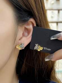 1 Par de aretes con diseño de panal de abeja de plata esterlina 925 y cobre vintage desgastados, apropiados para uso diario