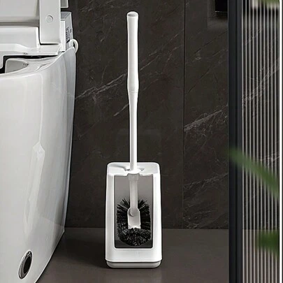 1pc Toilet Brush Holder Set: Curved Design With Holder For Deep Edge Cleaning - Long Handle Toilet Cleaning Brush Stiff Bristles - Modern RV Bathroom Accessory - White Bathroom Decor Fall Decor
