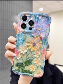 Colorful Floral Oil Painting Design Phone Case Compatible With Apple  15 Pro Max,  14,  13,  12,  11, Spring/Summer Blue Light Protection Soft Bumper Cover - 彩色 - 查看 3