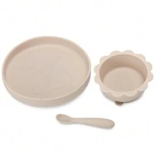 Zestaw 3 szt., miska dla kota, talerzyk i łyżeczka dla kota, silikonowa miska, silikonowy talerzyk i silikonowa łyżeczka, dla dzieci, odporny na ciepło, łatwy w czyszczeniu, nadaje się do mikrofalówki i zmywarki