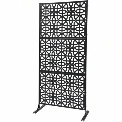 HOHOBLA Outdoor Metal Privacy Screen With Stand, 35.4" W X 75" H Freestanding Metal Slatted Decorative Privacy Screen And Panels For Patio Garden Balcony Porch (Black Polygonal)