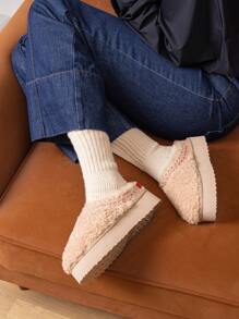 Women's Slipper Boots Short Ankle Platform Heighten Faux Fur Lining Snow Slippers Classic EVA Anti-Slip Outdoor Winter Furry Fuzzy Shoes For Valentine's Day Gift - 米色 - 查看 1