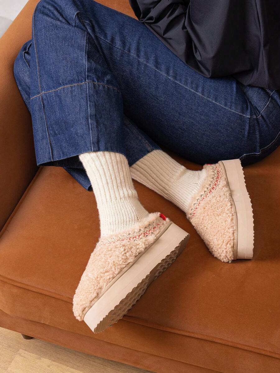 Women's Slipper Boots Short Ankle Platform Heighten Faux Fur Lining Snow Slippers Classic EVA Anti-Slip Outdoor Winter Furry Fuzzy Shoes For Valentine's Day Gift - 米色 - 查看 1