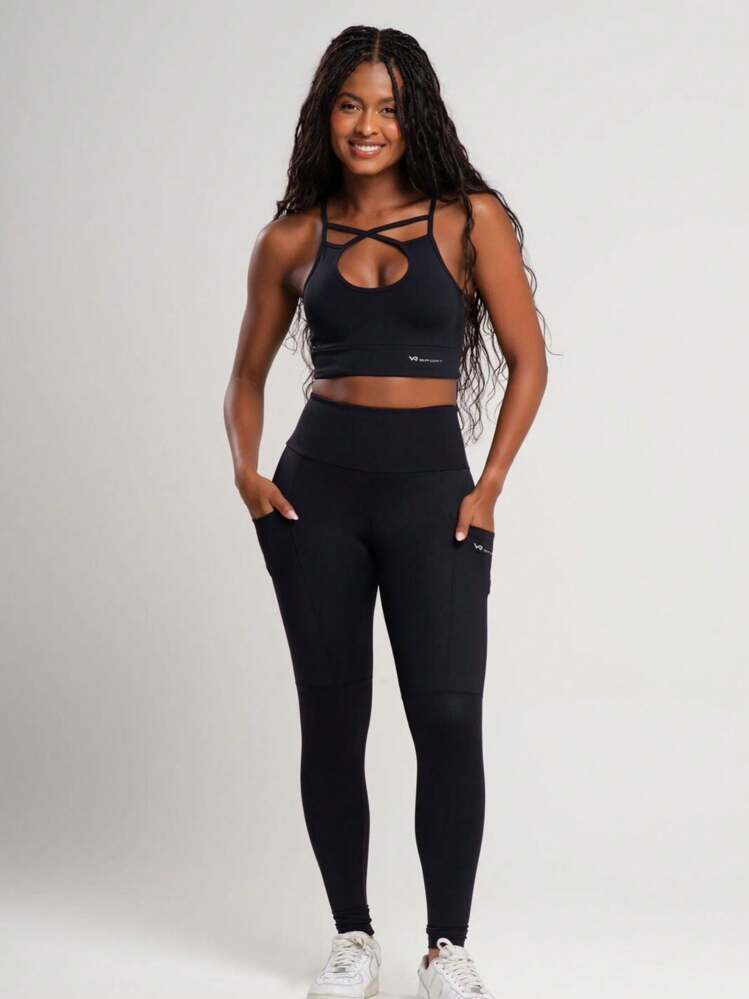 Calça Legging com Bolso e Zero Transparência Poliamida - Preto - Visão 5