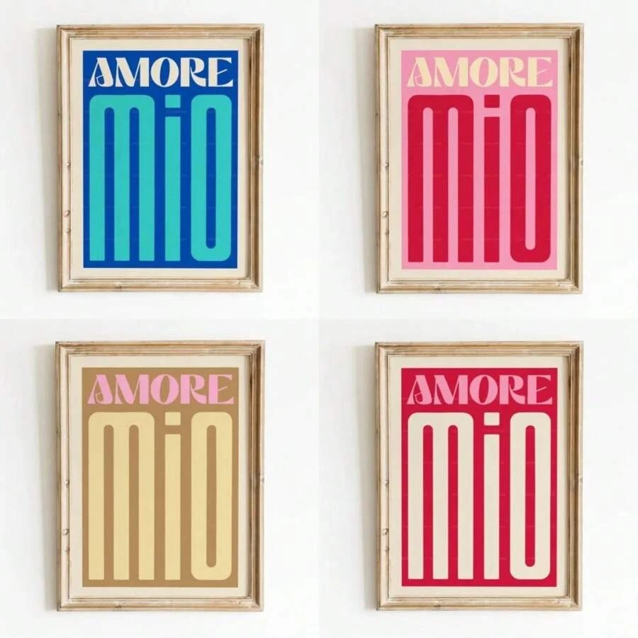 1pc Modern Colorful Print Amore Mio Poster Wall Art Love Canvas Painting For Living Room Home Decor Valentine's Day Gift Idea No Frame, Valentine's Day