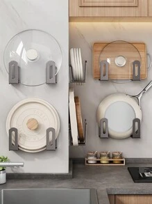 2 pièces Support de couvercle de pot en plastique, support mural pour couvercle de pot sans perçage requis, idéal pour ranger les couvercles de casserole, les planches à découper, les poêles, les fournitures de rangement de cuisine