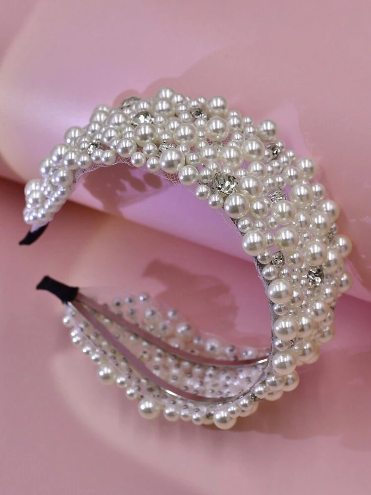 1pc Minimalist Headband, Elegant Faux Pearl Headband For Daily Wear, Handmade Luxurious Accessory For Wedding, Party, Women Head Accessories Hairband Beauty Home Hair Accessories - White - View 6