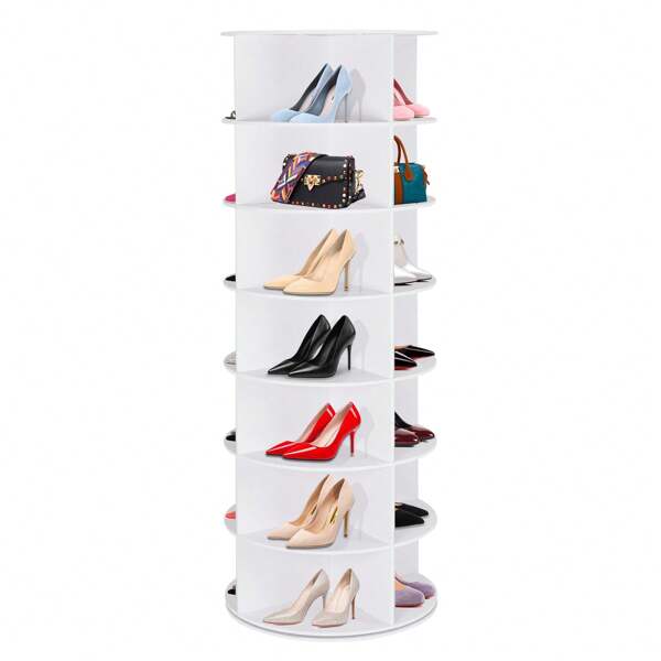 6/7-Tier Rotating Shoe Rack Tower, 360° Spinning Shoe Organizer Carousel, Vertical Shoe Display For Closet Storage, Holds 24/28+ Pairs (White)