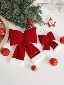 1 件定制刺绣圣诞装饰蝴蝶结装饰，红色植绒 3D 蝴蝶结圣诞树植绒装饰，适用于商店橱窗展示，可作为家人和朋友的礼物