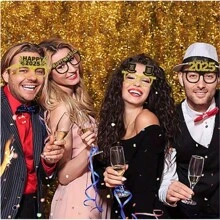 1 Set 6/12/24 Black And Gold 2025 New Year 3D Paper Glasses, Happy New Year Photo Prop Decoration, Suitable For New Year, Birthday, Bachelor Party, Adult Party, Valentine's Day Party, Friends Party.