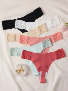 6 piezas de bragas sin costuras de seda de hielo para mujer, con ropa interior deportiva cómoda y transpirable, con encaje y diseño de cintura en V sexy
