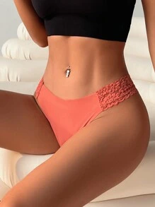 6 piezas de bragas sin costuras de seda de hielo para mujer, con ropa interior deportiva cómoda y transpirable, con encaje y diseño de cintura en V sexy