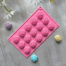 1/2/3pcs 15-Cavity Mini Rose Silicone Mold, Suitable For Making Mini Flower Shaped Soap, Wax Blocks, Plaster Fragrance Stone, Crystal Epoxy Decorations And Other Craft Items - Pink - View 4