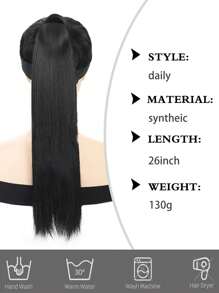 自然黑色馬尾26英寸逼真長款直發假髮馬尾圍裹假髮直發馬尾 - 黑色 - 查看 3