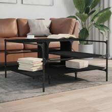 Stylish Black Coffee Table 100x100 Cm Engineered Wood For Living Room Modern Design - Black - View 1
