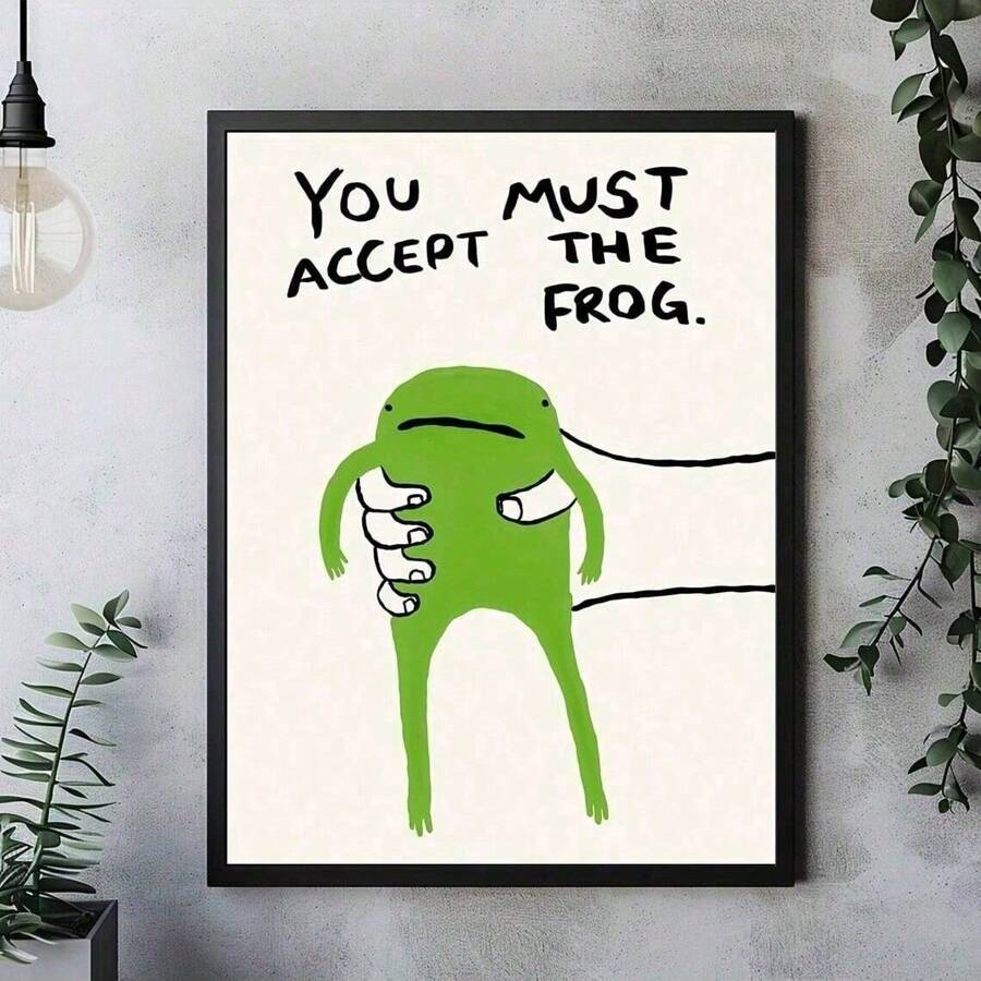 Green Frog Poster: You Must Accept This Frog - Contemporary Wall Art Frameless Canvas Artwork, Suitable For Living Room, Bedroom, Home Office, Kitchen, And Bathroom Decorations, Suitable For All Seasons - Indoor Canvas Wall Art Panel (Frameless),Animals Wall Arts,Posters Gifts Birthday Graduation - Multicolor - View 1