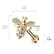 1 件微型 CZ 密镶蜜蜂，内螺纹 316 不锈钢，带 AB 水晶，适用于耳环、唇钉、梦露、软骨等 - 蜜蜂 - 查看 4