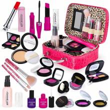 Pretend Makeup Kit For Girls, Kids Pretend Play Makeup Set - With Cosmetic Bag For Birthday Christmas, Toy Makeup Set For Toddler, Little Girls Age 3+(Not Real Makeup) - Red - View 2