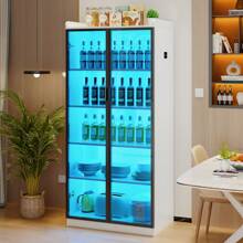 HNEBC Tall Storage Cabinet Up To 70", LED Kitchen Pantry Cabinet With Human Body Induction, 5 Tier Bookcase Display Cabinet With Adjustable Shelves For Living Room Office - 白色 - 查看 4