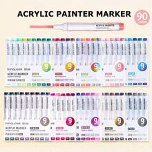 90 màu bút dạ Acrylic, bút dạ Acrylic tối giản màu xanh lá cây, màu da và màu xám dành cho học sinh, vẽ tranh tự làm, vẽ Graffiti, bút màu để vẽ truyện tranh, đồ dùng nghệ thuật chuyên nghiệp - pha trộn màu, chống thấm nước, không lem - 90 màu - Xem 1