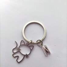 1pc 26 English Letters Metal Cartoon Cat Keychain, Creative Letter Keyring Accessory, Gift For Bag, Car, Couple, Unisex Car Accessories Bag Charm Backpack For School