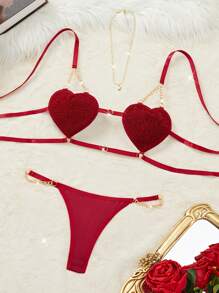 New Black Love Metal Chain Sexy Underwear Sexy Thong Women's Sexy Lingerie Two-Piece Set