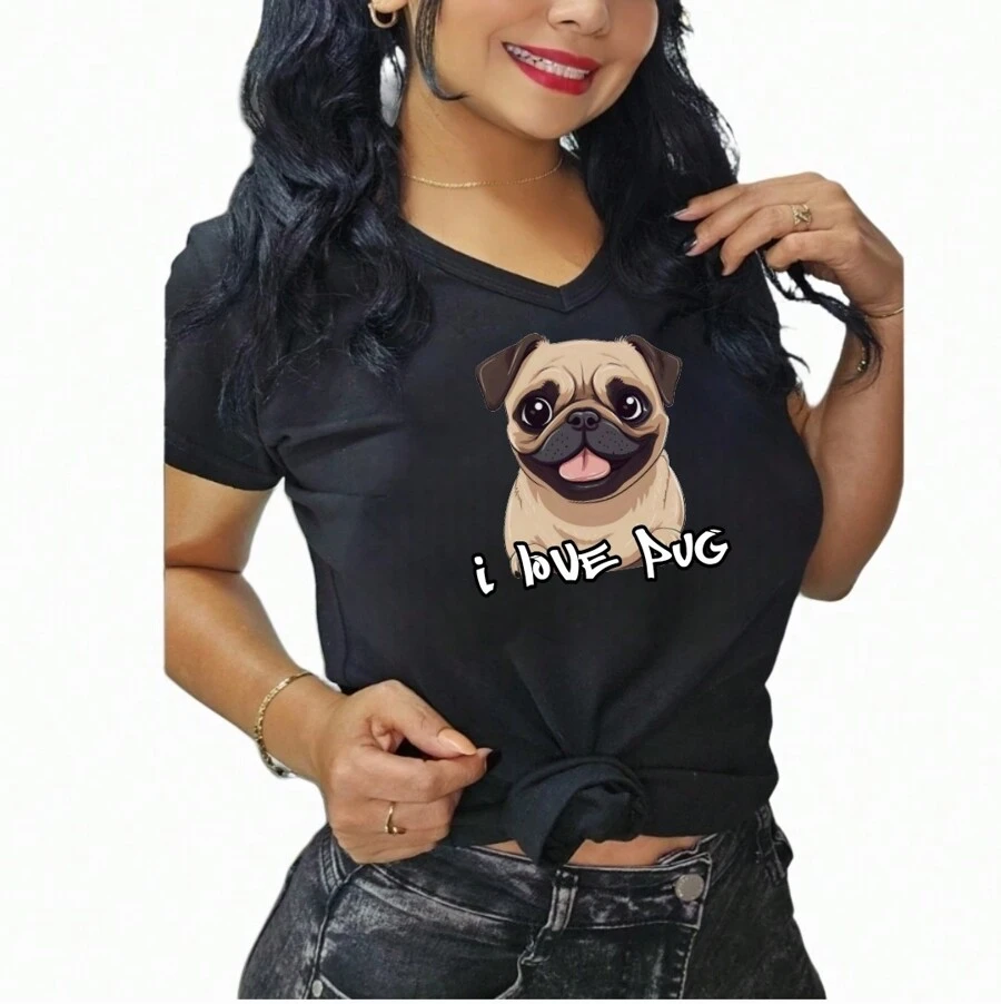 PLAYERA dama I LOVE PUG DOGS - Negro - Ver 1